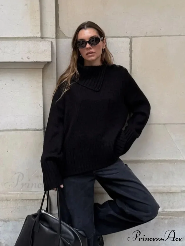 Button High-neck Baggy Pullover Jumper - Image 6
