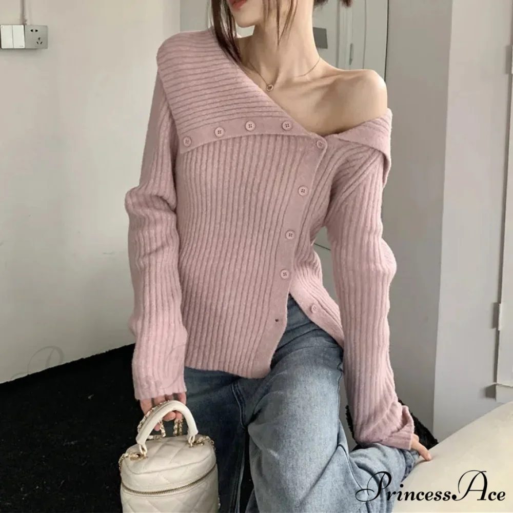Button Off Shoulder Grey Pullover - Image 3