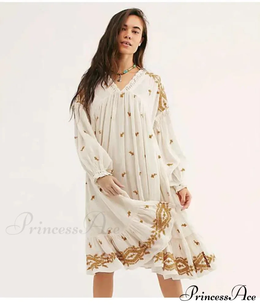 Button Up Ebony Embroidery Retro Cotton Boho Dress - Image 4