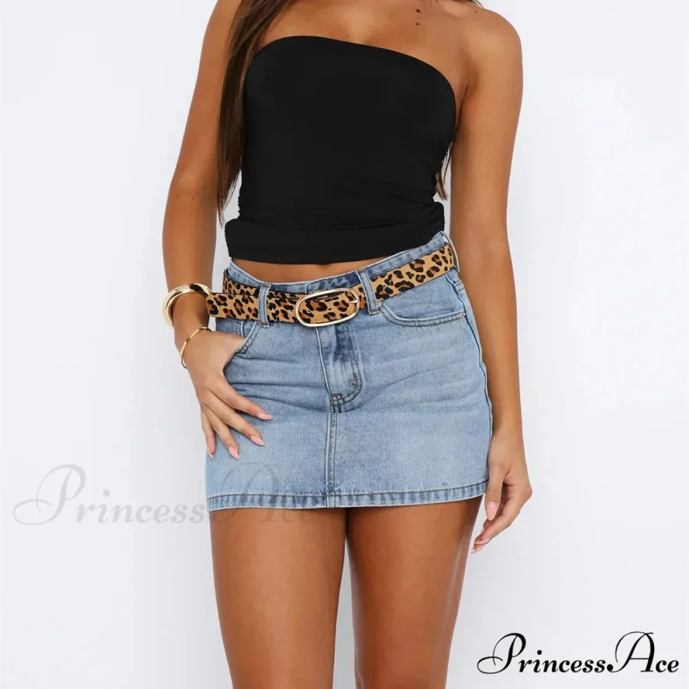 Button Up Trim Fit Denim Skirt
