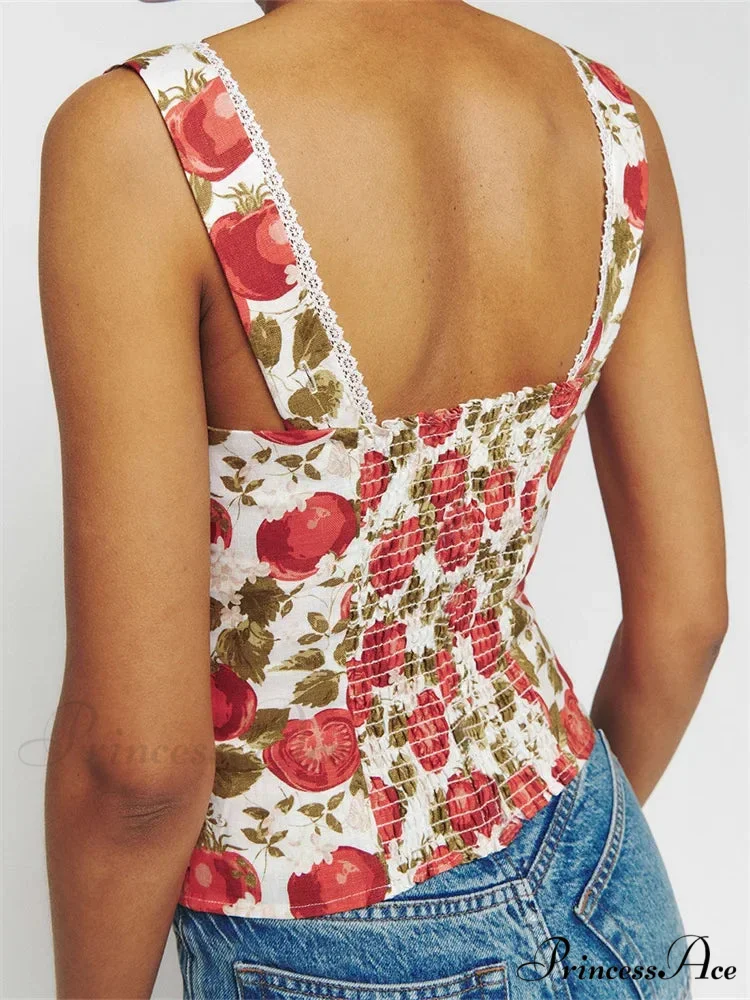 Buttoned Square Neck Lace Floral Cropped Top - Image 6