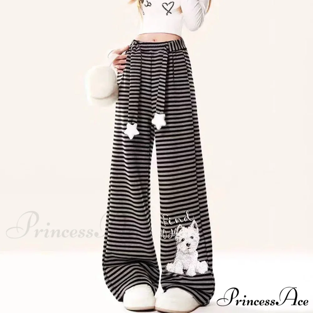 Canine Patterned Striped Fleece Informal Trousers - Image 3