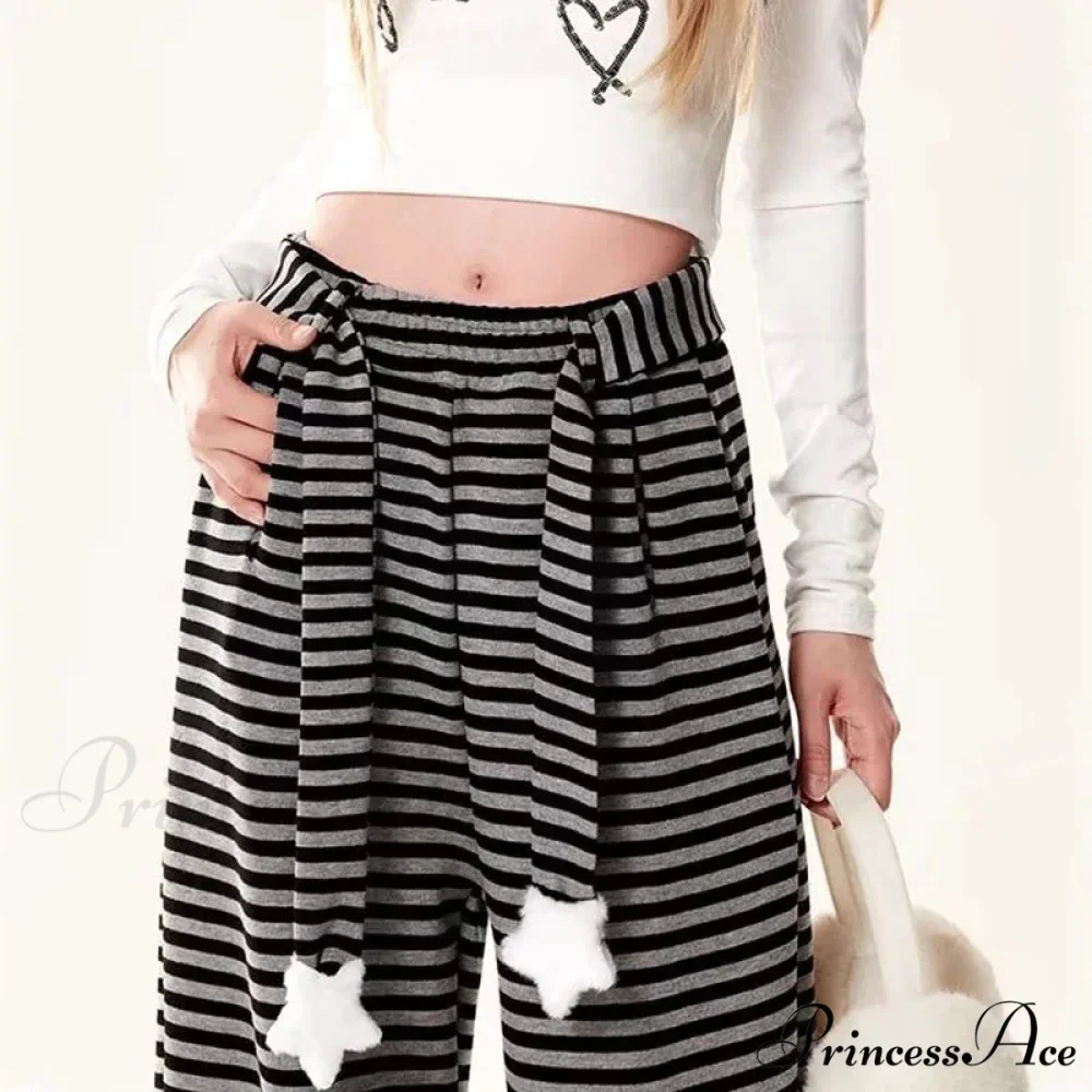 Canine Patterned Striped Fleece Informal Trousers - Image 4
