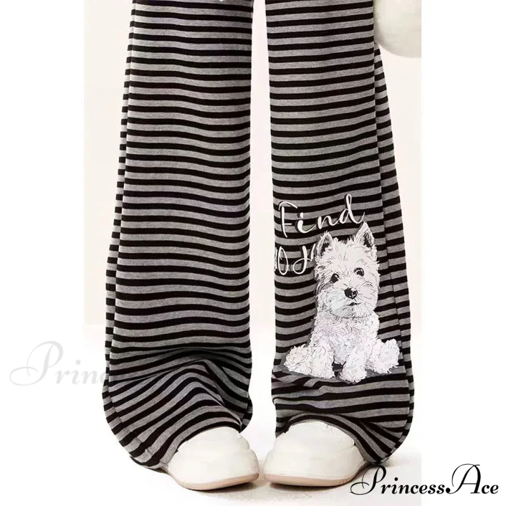 Canine Patterned Striped Fleece Informal Trousers - Image 5