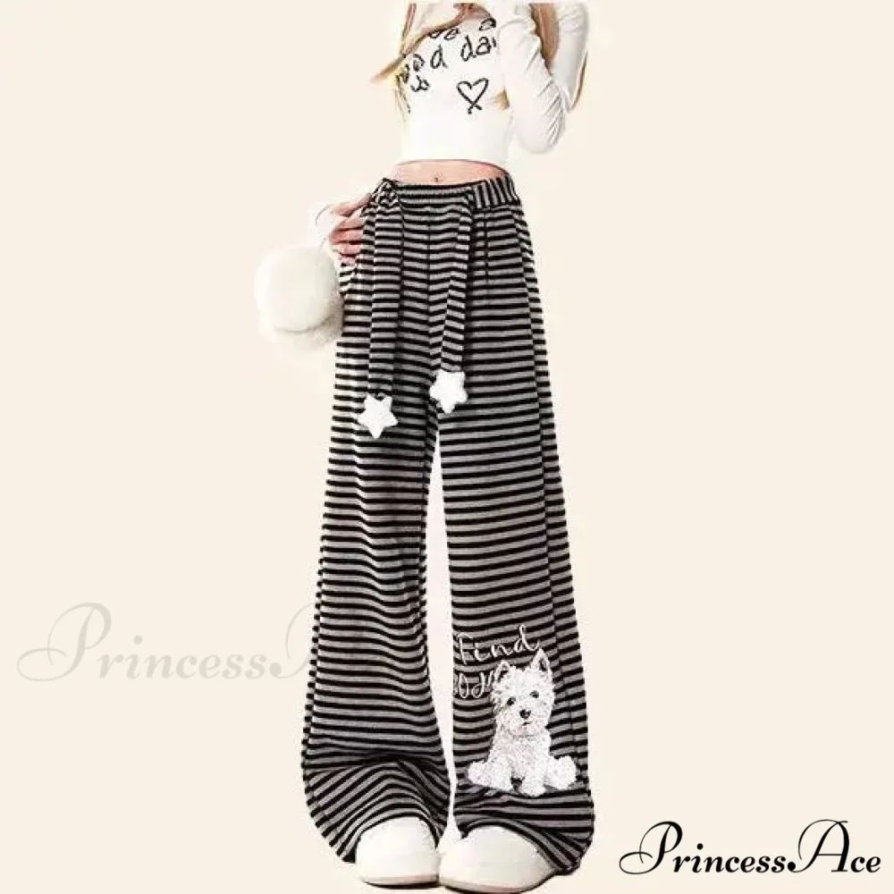 Canine Patterned Striped Fleece Informal Trousers - Image 6