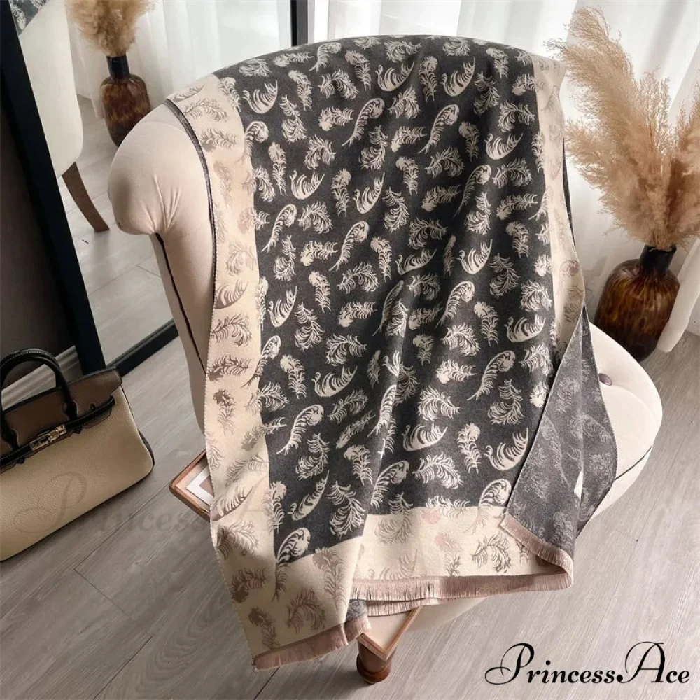 Cashmere Feather Pattern Scarf - Image 2