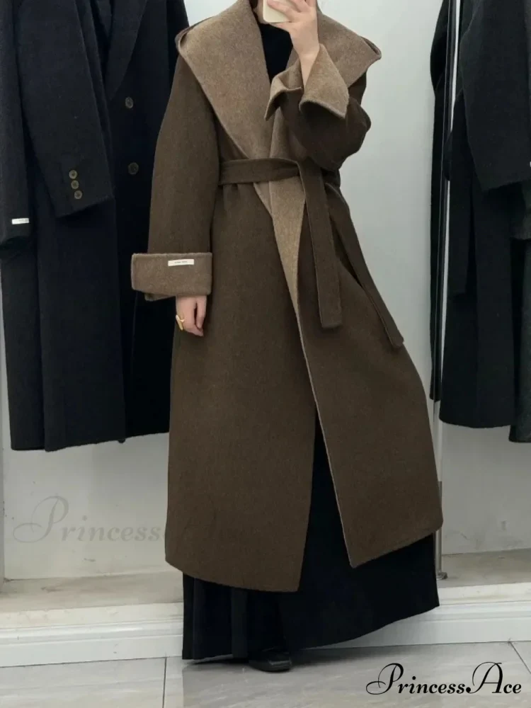 Cashmere Hooded Professional Woman Wool Overcoat