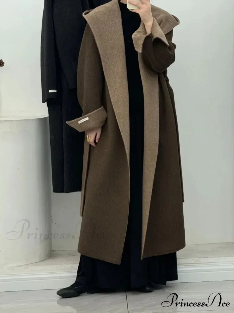 Cashmere Hooded Professional Woman Wool Overcoat - Image 2