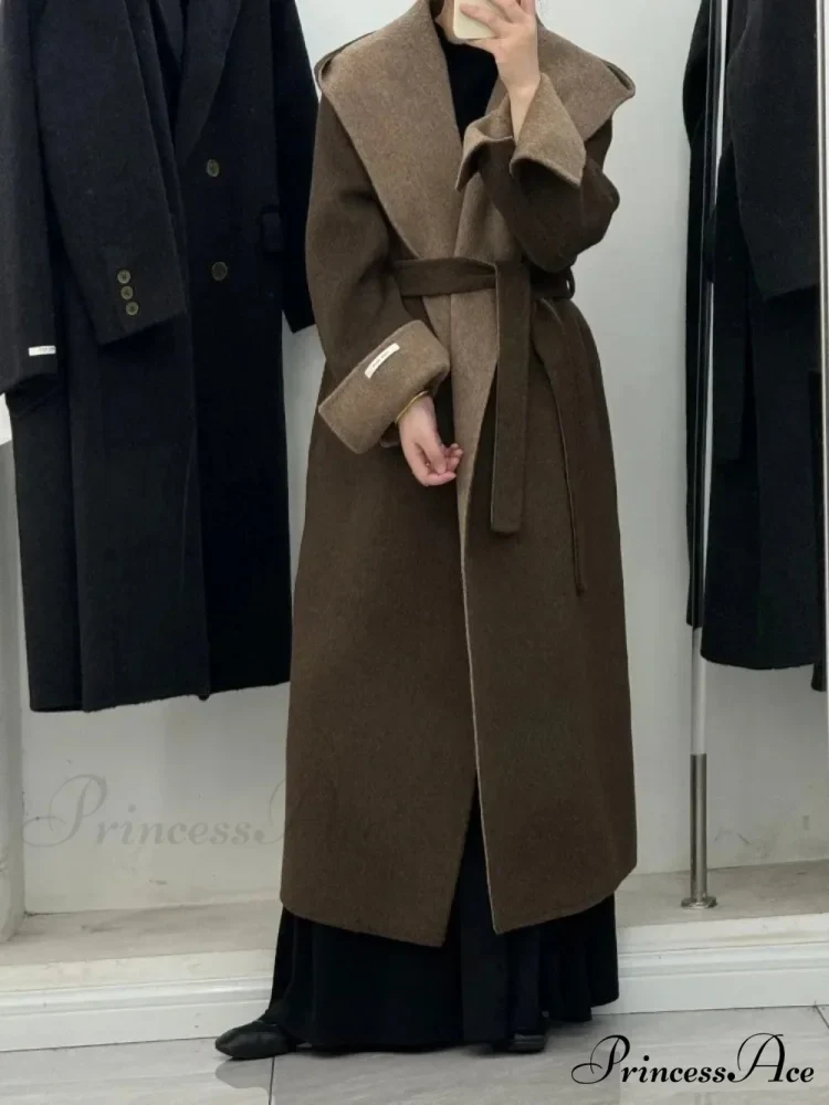 Cashmere Hooded Professional Woman Wool Overcoat - Image 3