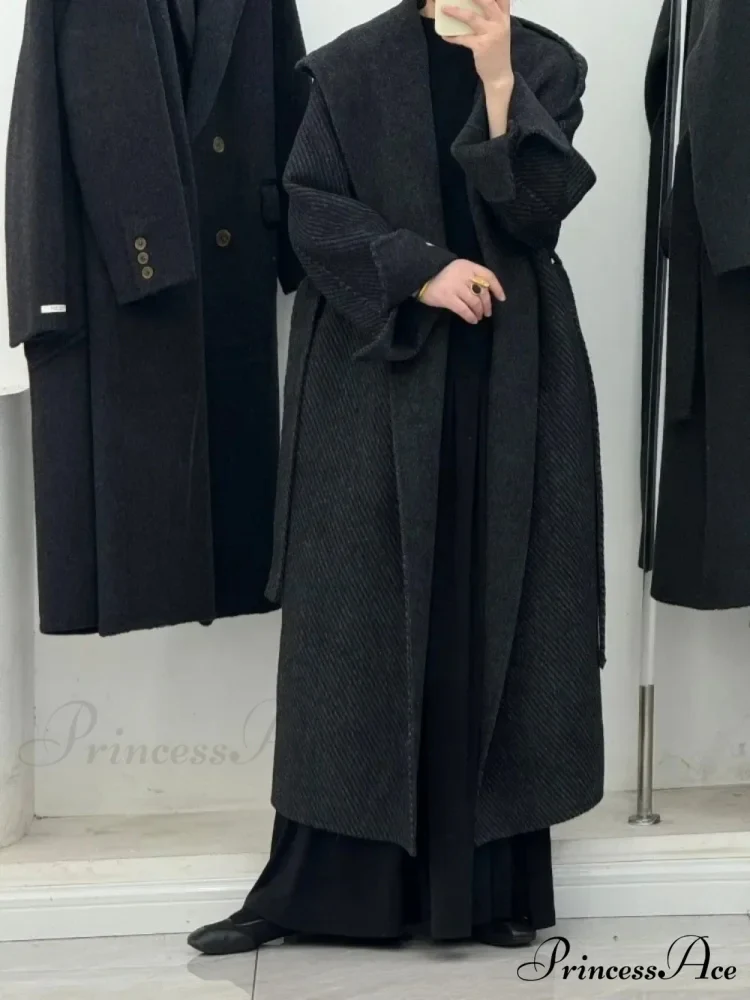 Cashmere Hooded Professional Woman Wool Overcoat - Image 4