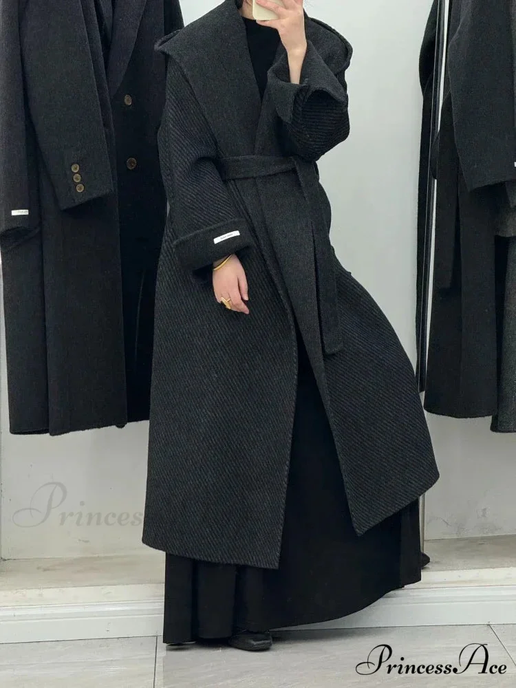 Cashmere Hooded Professional Woman Wool Overcoat - Image 7