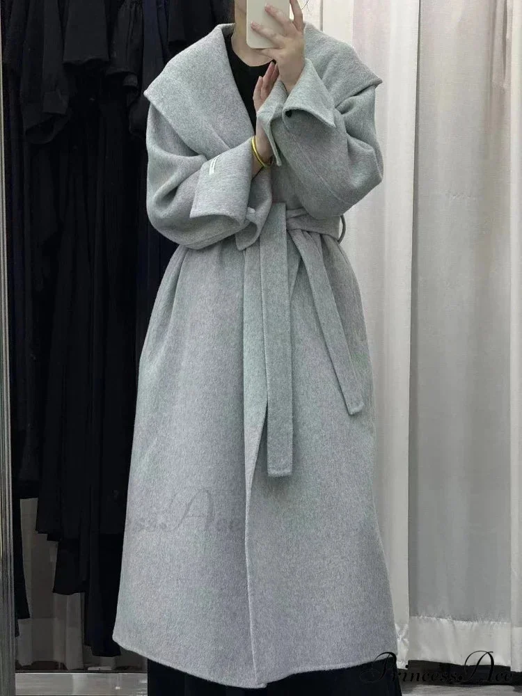 Cashmere Hooded Professional Woman Wool Overcoat - Image 8