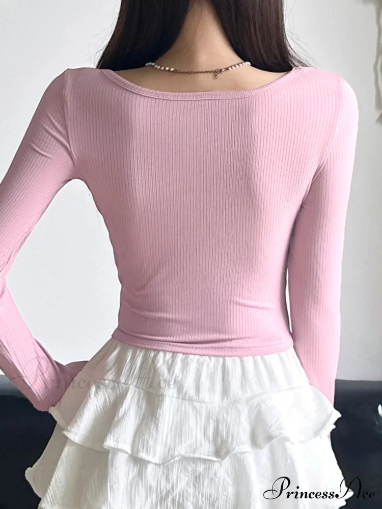 Charming Patchwork Bandage Slim Square Collar Knit Top - Image 2
