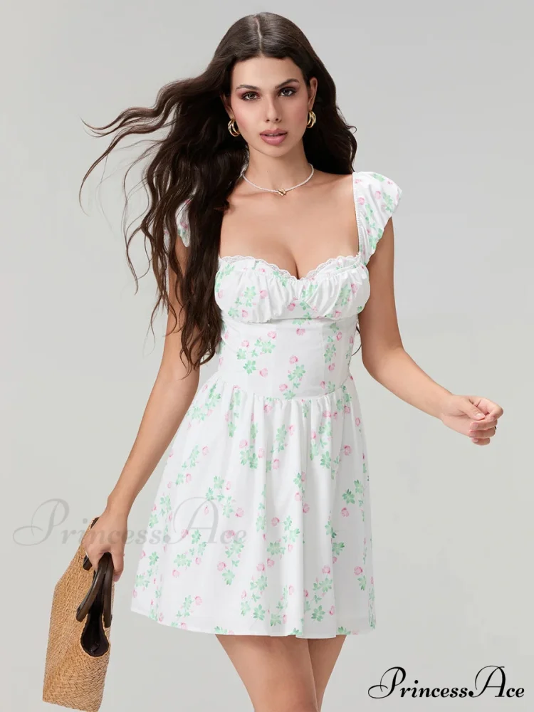 Charming Sophisticated Flower Corset Mini Lace Trim Deep V-Neck Backless A-Line Dress - Image 5