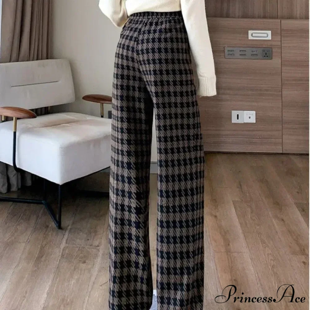 Checked Cinched Casual Wide Leg Trousers - Image 3