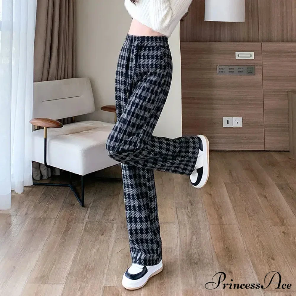 Checked Cinched Casual Wide Leg Trousers - Image 4