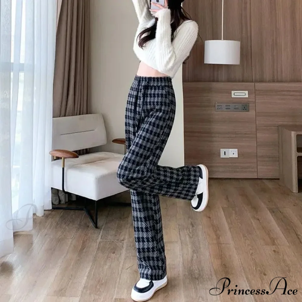 Checked Cinched Casual Wide Leg Trousers - Image 5
