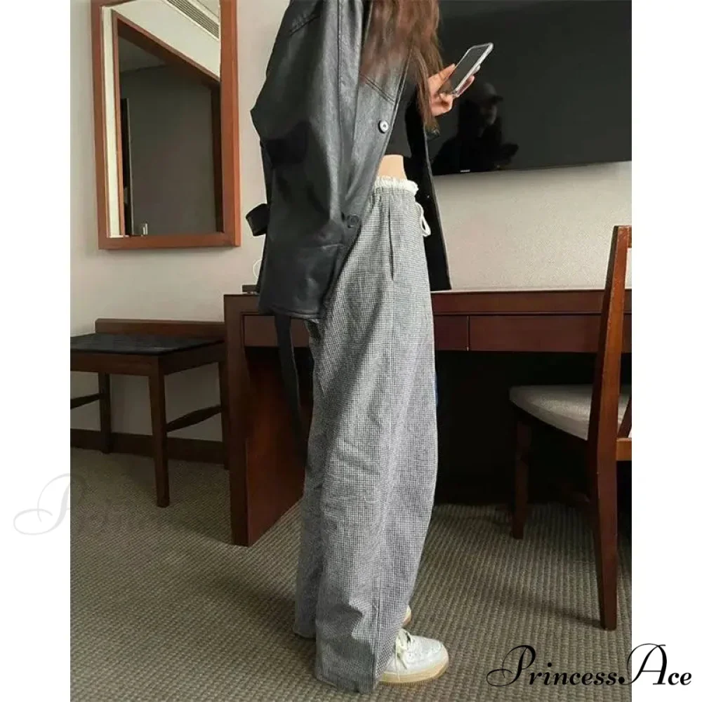 Checked Elevated Waist Loose Trousers - Image 3