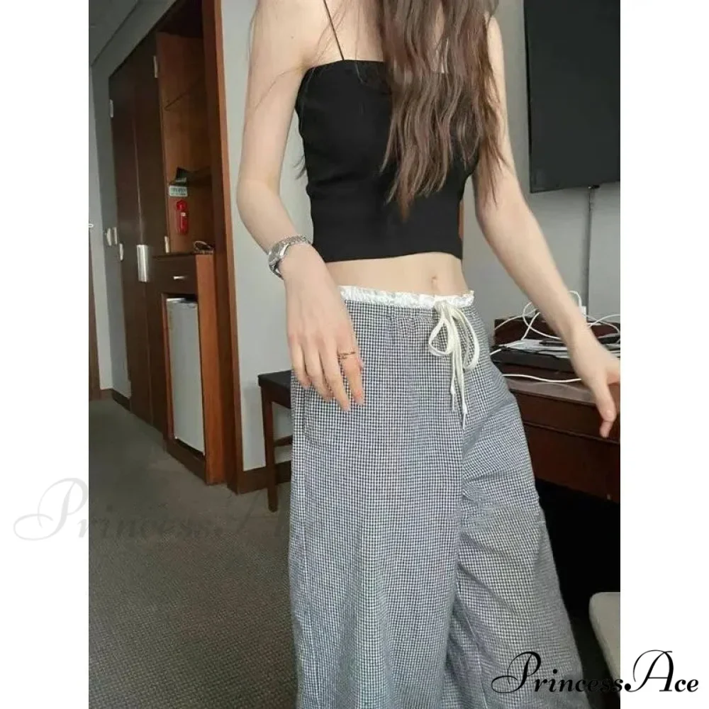 Checked Elevated Waist Loose Trousers - Image 4