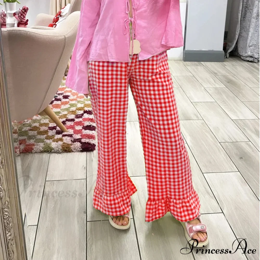 Checked Flared Checkered Long Elastic Waist Fit Pant - Image 3