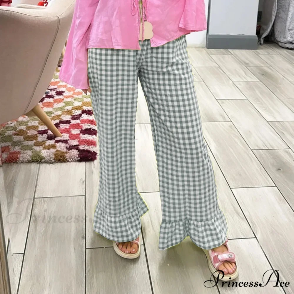 Checked Flared Checkered Long Elastic Waist Fit Pant - Image 4