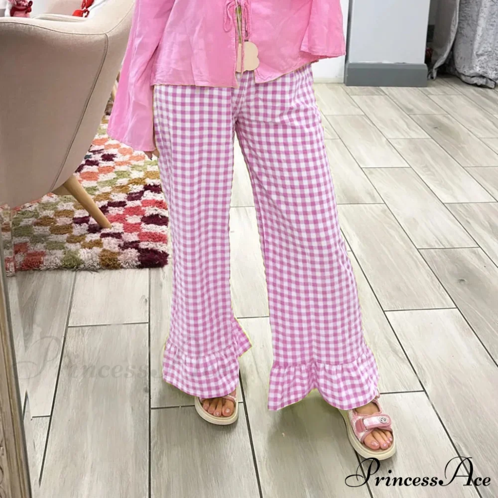 Checked Flared Checkered Long Elastic Waist Fit Pant - Image 5