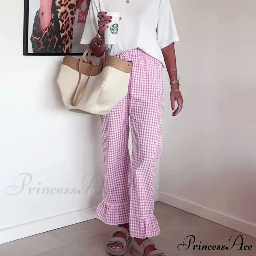Checked Flared Checkered Long Elastic Waist Fit Pant - Image 6