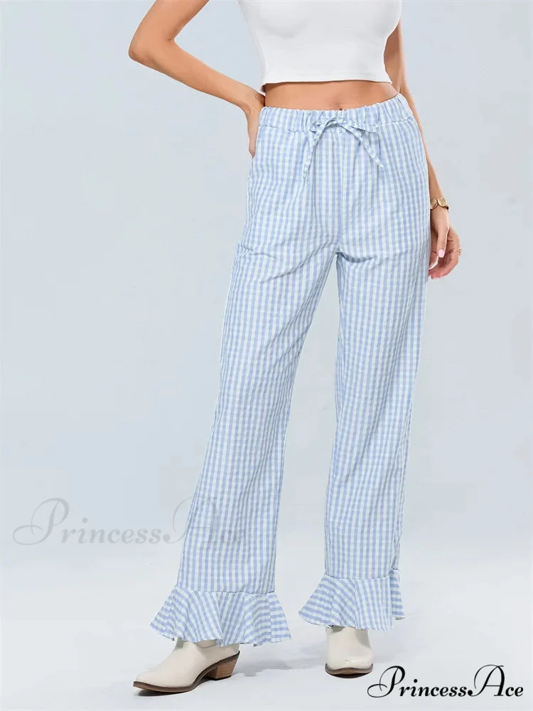 Checked Flared Drawstring Tall Waist Informal Pant - Image 2