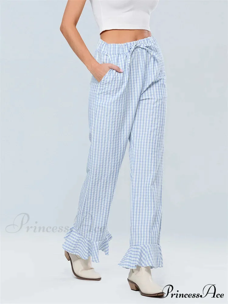 Checked Flared Drawstring Tall Waist Informal Pant - Image 3