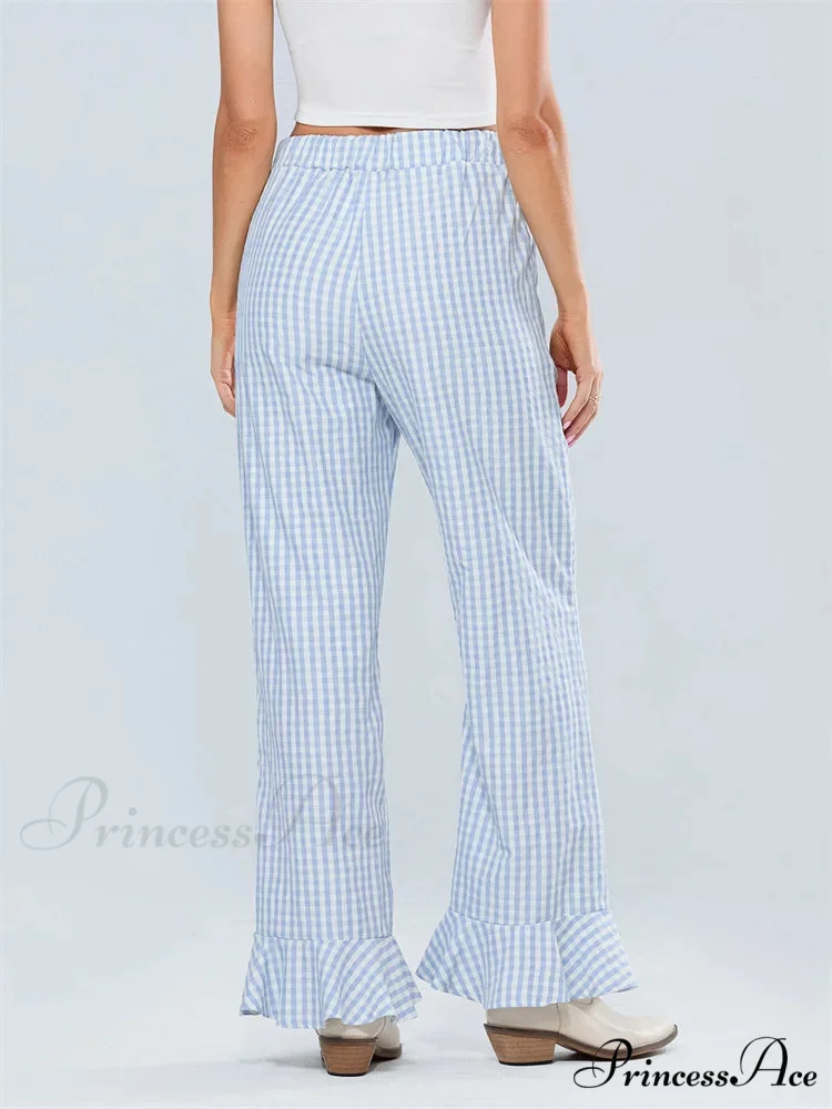 Checked Flared Drawstring Tall Waist Informal Pant - Image 4