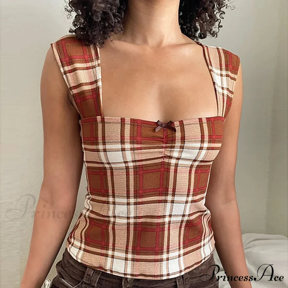 Checked Lined Square Crop Top