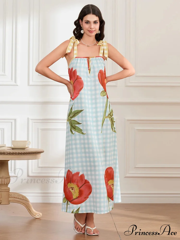 Checkered Blossom Sleeveless Tank Floral Dress - Image 2