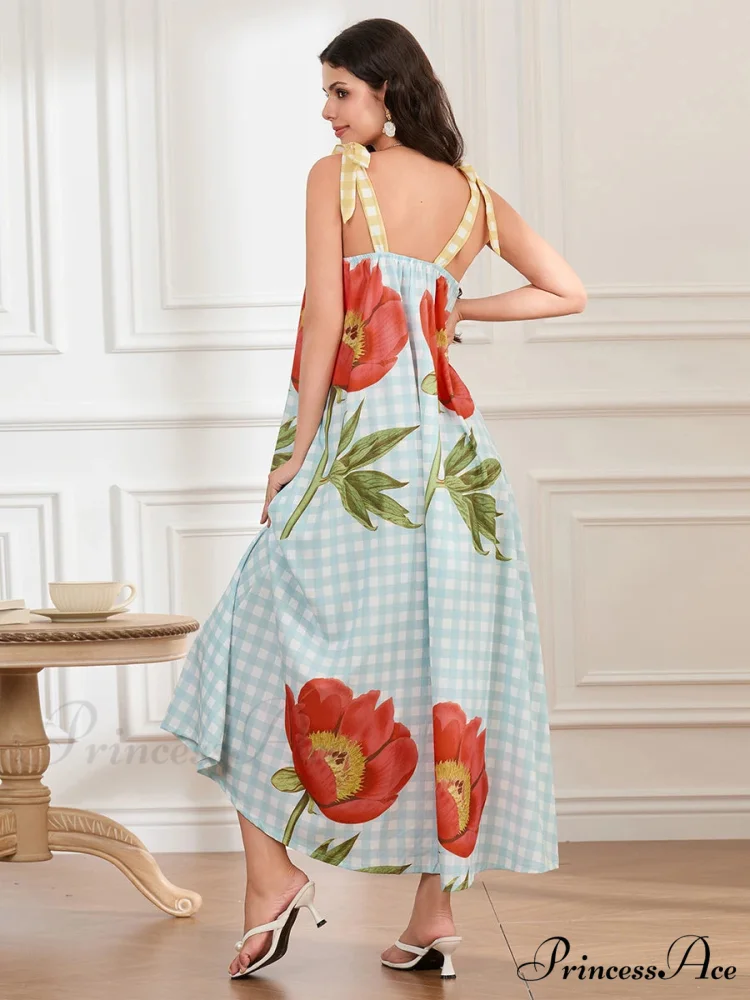 Checkered Blossom Sleeveless Tank Floral Dress - Image 3