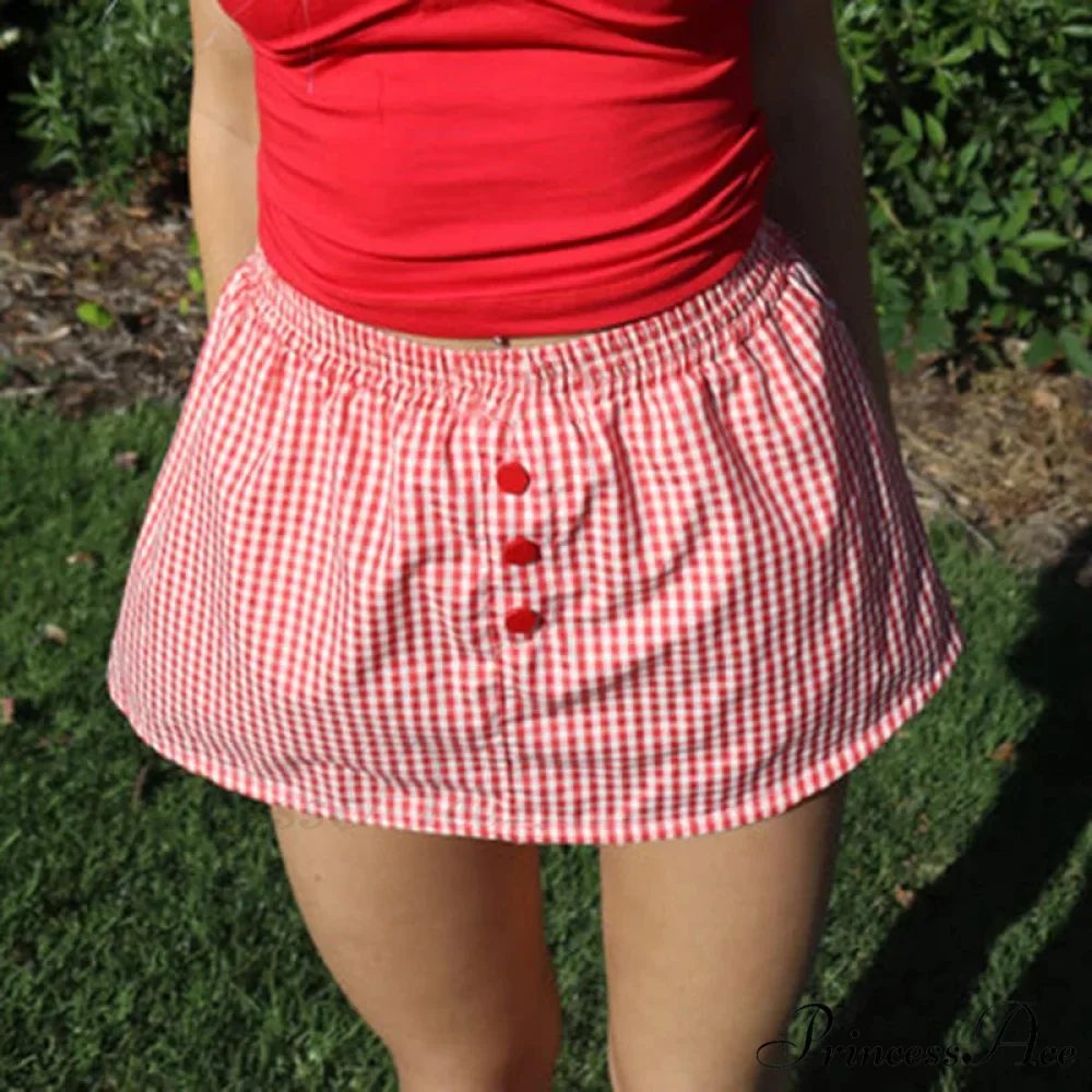 Checkered Button Embellished Flared Skirt - Image 3