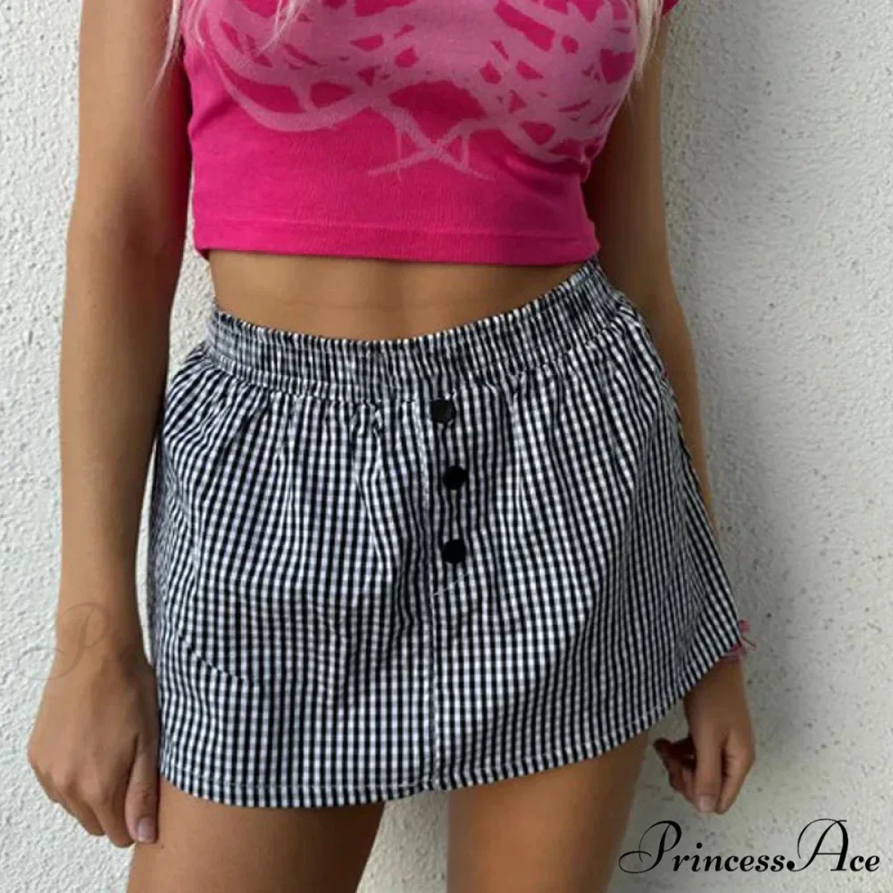 Checkered Button Embellished Flared Skirt - Image 5