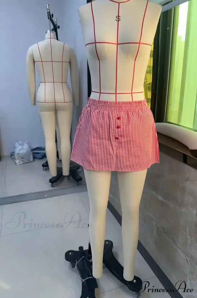 Checkered Button Embellished Flared Skirt - Image 6