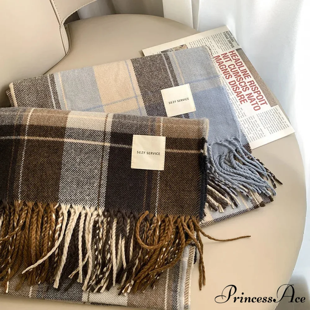 Checkered Cashmere Winter Extended Bandana Scarf - Image 2