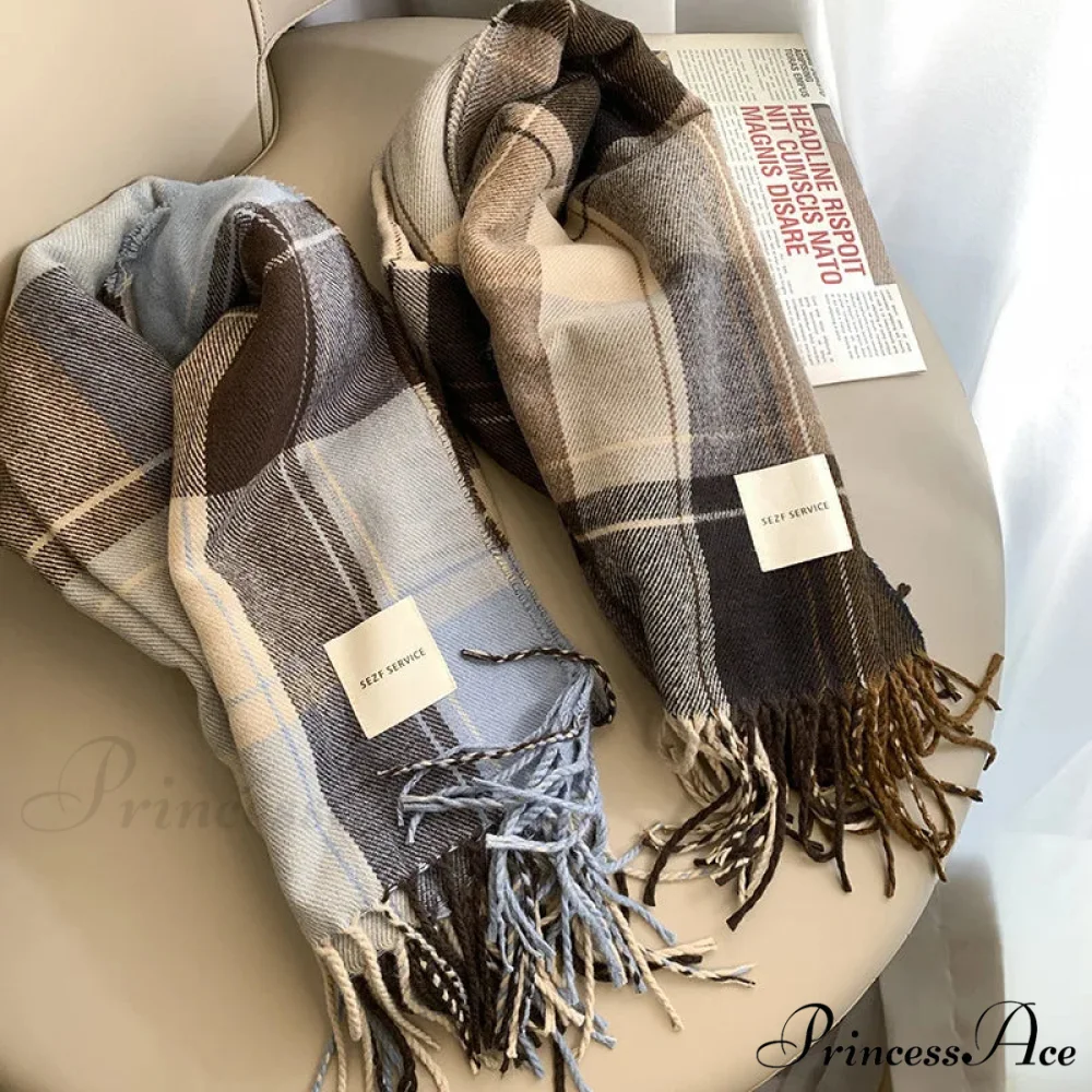 Checkered Cashmere Winter Extended Bandana Scarf - Image 3