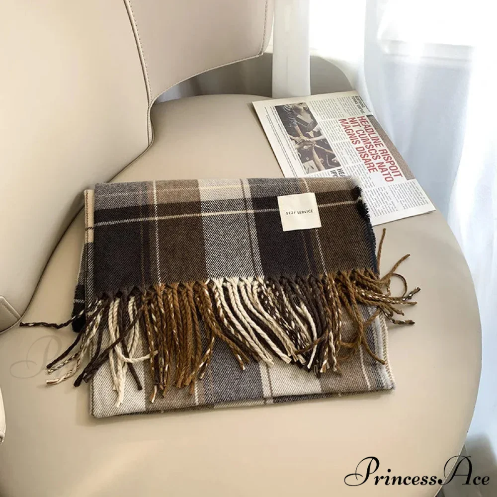Checkered Cashmere Winter Extended Bandana Scarf - Image 4