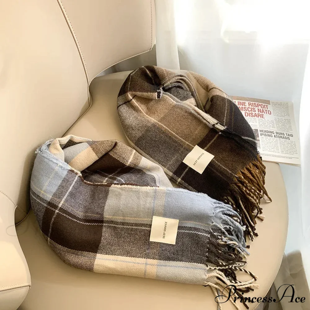 Checkered Cashmere Winter Extended Bandana Scarf - Image 5