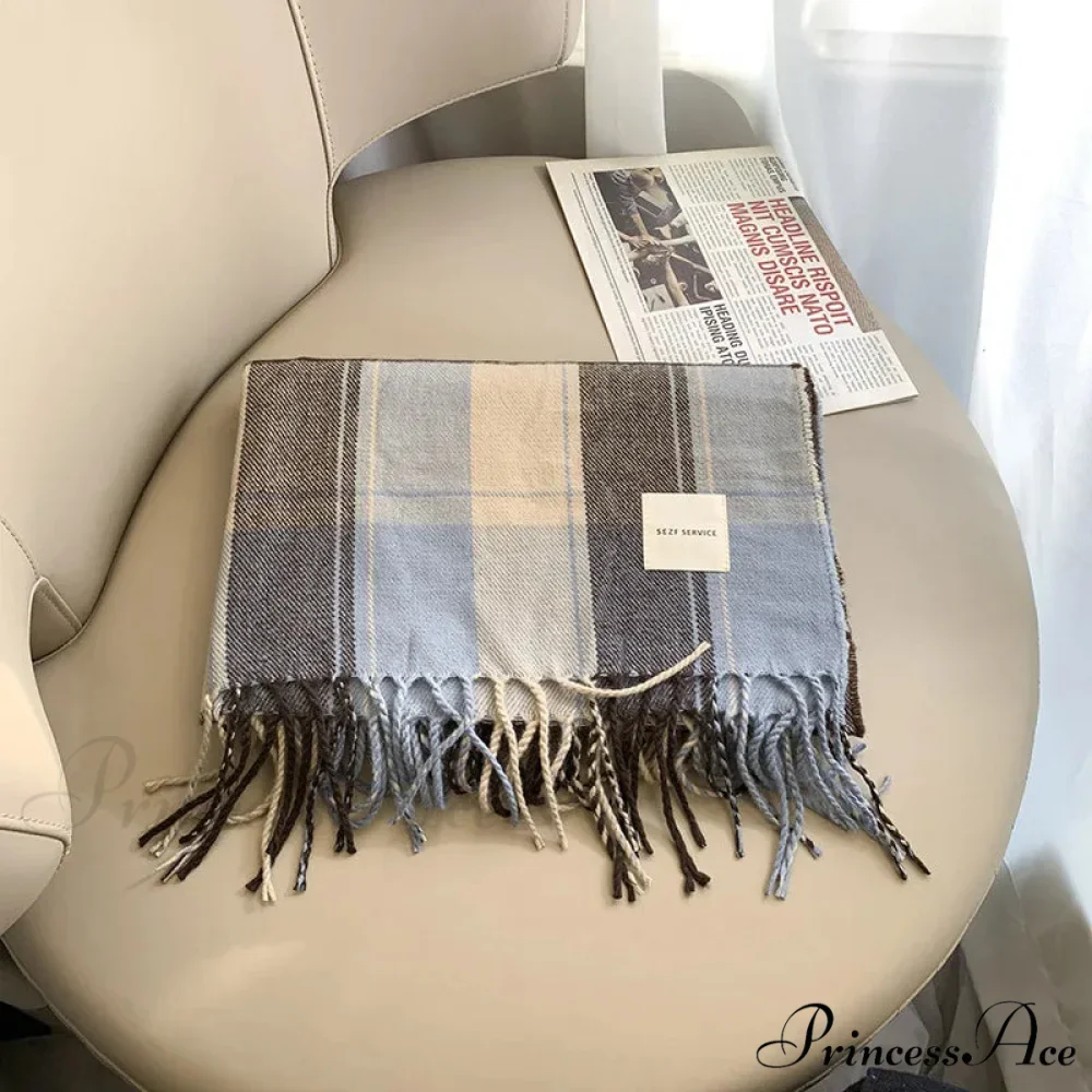 Checkered Cashmere Winter Extended Bandana Scarf - Image 6