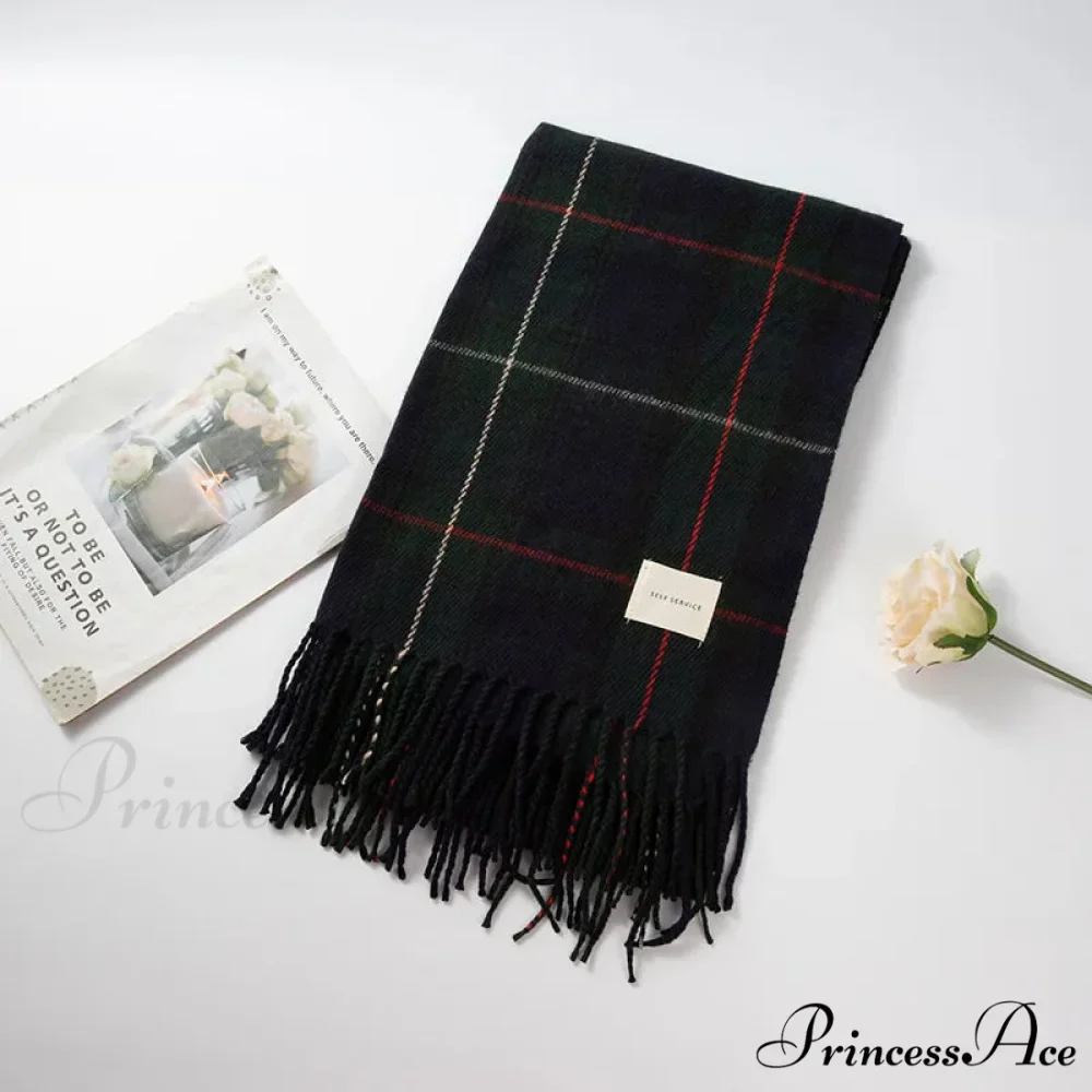 Checkered Cashmere Winter Extended Bandana Scarf - Image 7