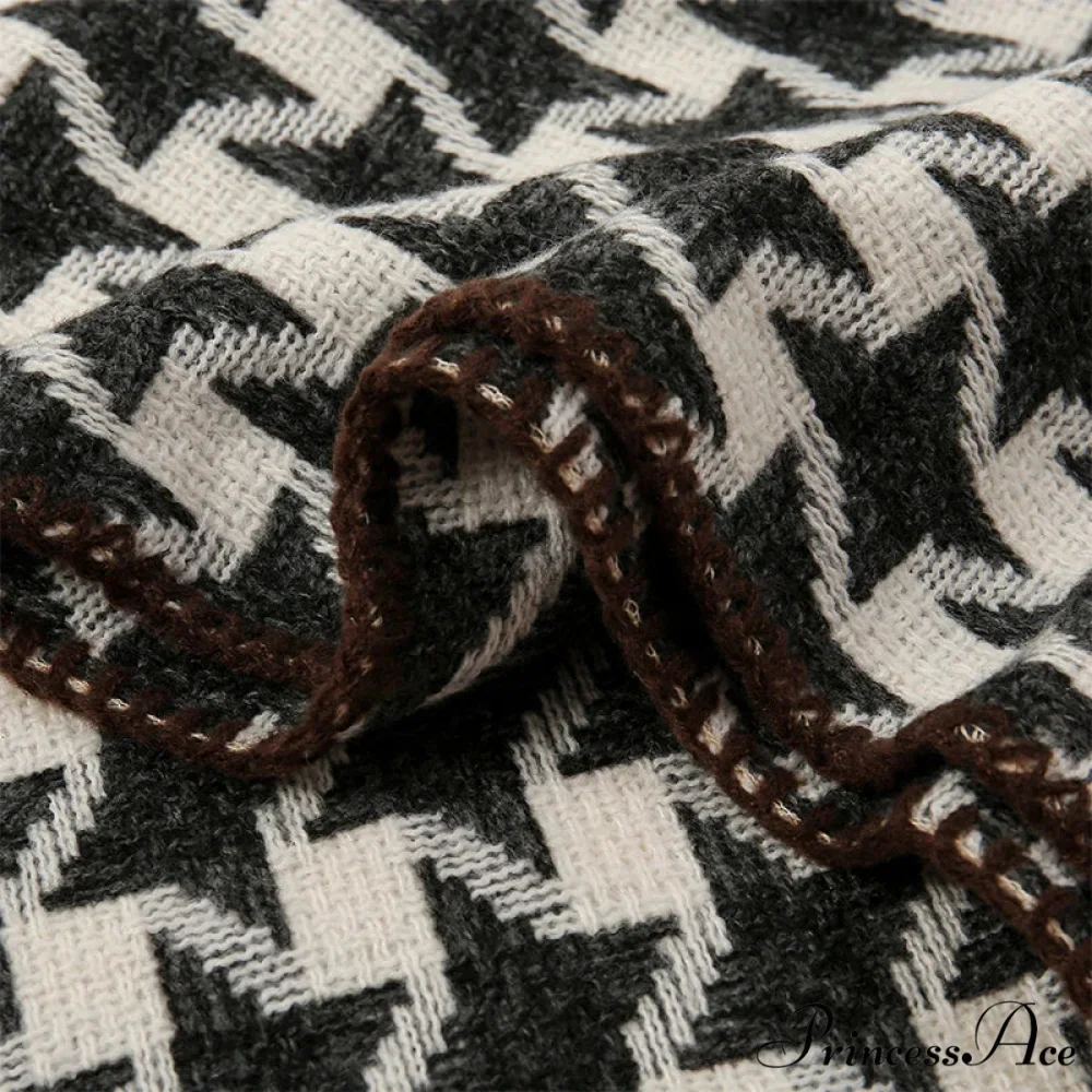Checkered Cashmere Wrap Winter Scarf - Image 4