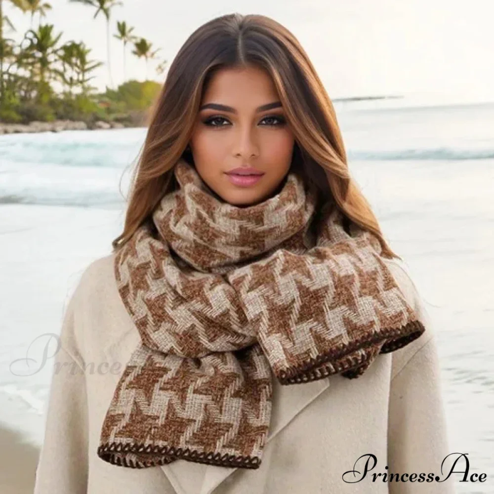 Checkered Cashmere Wrap Winter Scarf - Image 6