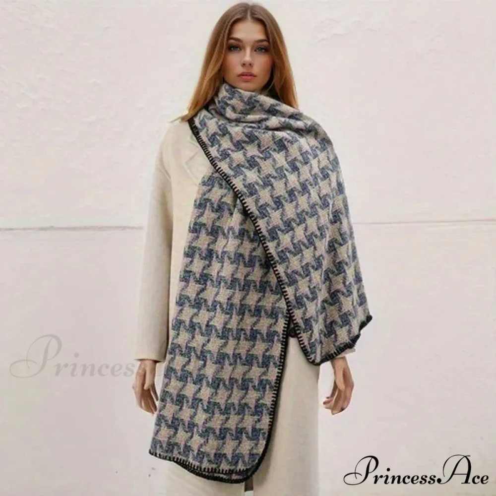 Checkered Cashmere Wrap Winter Scarf - Image 7