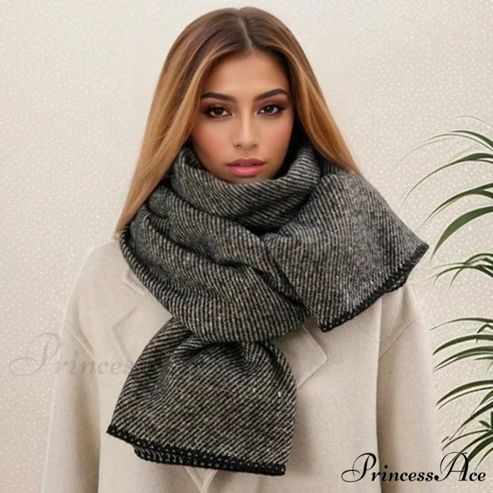 Checkered Cashmere Wrap Winter Scarf - Image 8