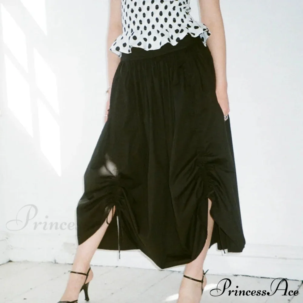 Checkered Cinched Waist Long Skirt - Image 2
