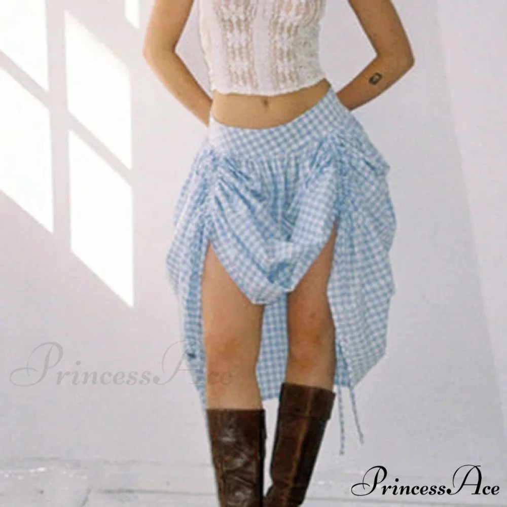Checkered Cinched Waist Long Skirt - Image 4