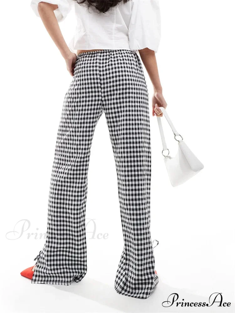 Checkered Divided Fasten Loose Broad Leg Summer Pant - Image 2