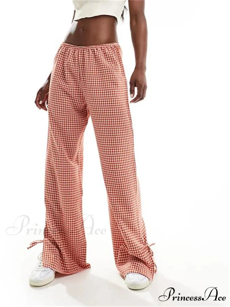 Checkered Divided Fasten Loose Broad Leg Summer Pant - Image 3